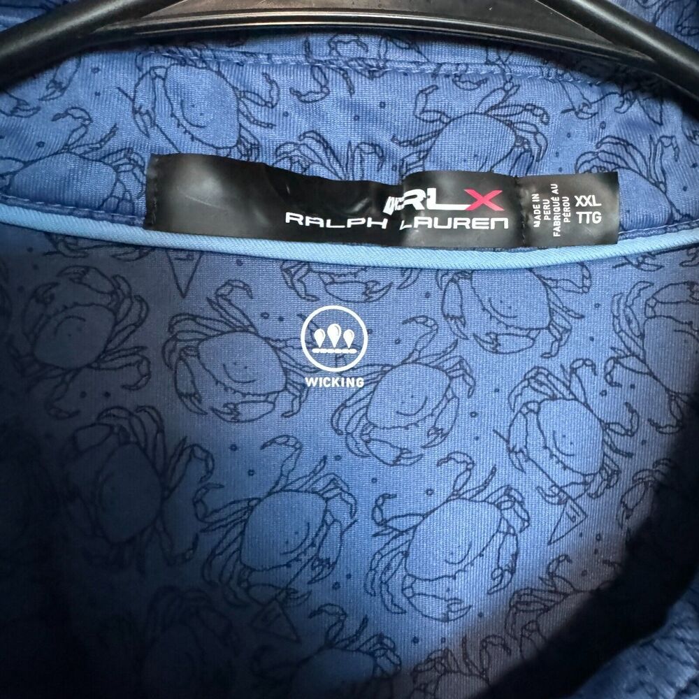 RLX Ralph Lauren Polo Shirt 2XL XXL Blue Crab Print Performance Stretch Golf - Picture 5 of 9